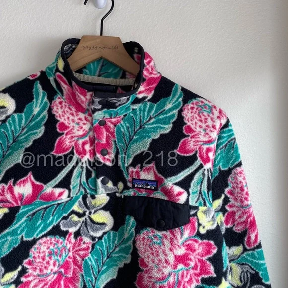 Patagonia Manoa Black Synchilla Fleece Medium Pullover Fleece Black Green Pink M - Picture 5 of 10